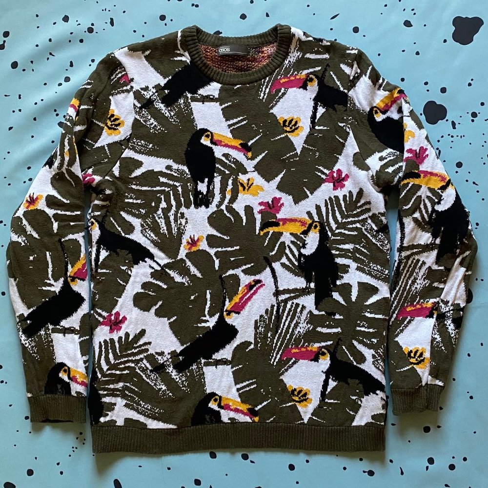 ASOS Unisex Grey Toucan Bird Crewneck Sweater S/M